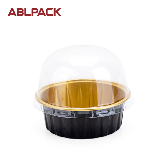 ABLPACK 70 ML/ 2.4 OZ राउन्ड एल्युमिनियम पन्नी बेकिंग कपहरू PET ढक्कन सहित