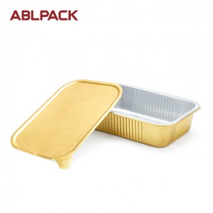 ABLPACK 750 ML/25 OZ ოქროს ალუმინის ფოლგა საკვების უჯრა ცხელი დალუქული ხუფებით