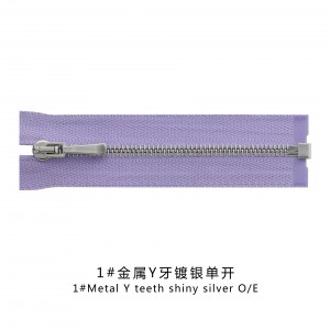 Wholesale Zips 1# metal Y ngipin makintab na pilak open end zipper
