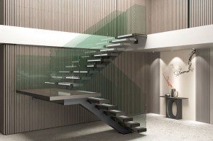 Prefabricated Metal Wood Step Mono Stringer Staircase