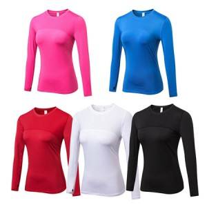 အမျိုးသမီး ကာယကြံ့ခိုင်ရေး လေ့ကျင့်ရေးလက်ရှည် - Gym Elastic Athletics Tight Shirt ရာသီတိုင်း Fit Base Layer Wicking Thermal Underwear ၊