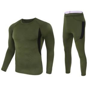 ខោទ្រនាប់សម្រាប់បុរស ឈុតខោទ្រនាប់ស្តើង Wicking Base Layer Crew Neck Long Johns Breathable Sport Underwear សាកសមសម្រាប់បុរស Army High Elastic Quick Dry Set