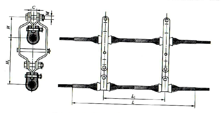 Corda de suspensão dupla para condutor de dois pacotes