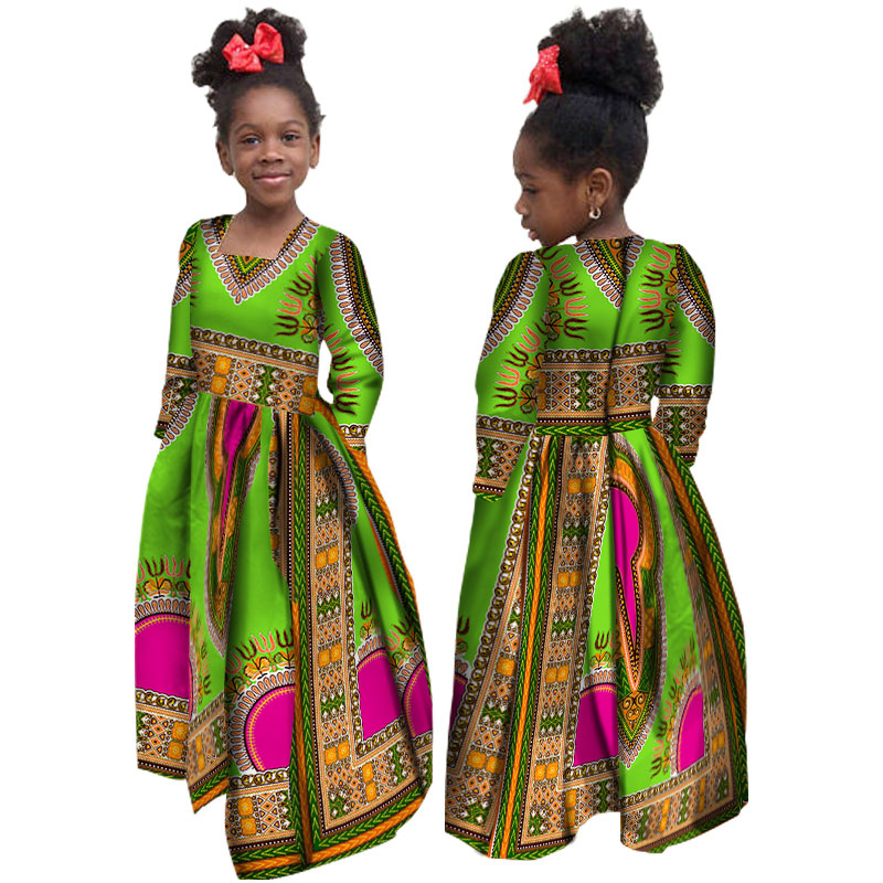 African Traditional Cotton Natural Dress For  Girl With Long Sleeve WYT61 Featured Image