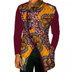African Wax Print Long Sleeve Top Shirts for Men Dashiki Clothing WYN49
