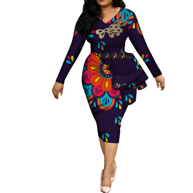 Africa Dresses for Women Print Fabric Elegant  Ruffles African Clothing WY3582