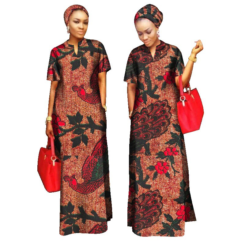 2021 African Styles Clothing Women Riche Bazin Straight 100% Cotton Long Dress Maxi WY843 Featured Image