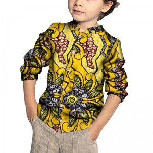 Fashion African Wax Print Patchwork Cotton Shirt for Boys Children Kids Clothing WYT384