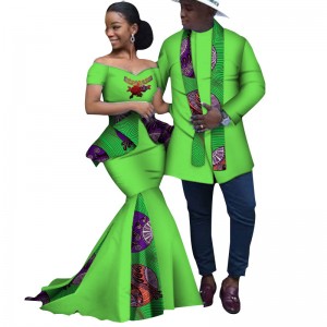 African Lovers Couple Clothes with Print Patchwork Dresses and Men’s Top Shirt WYQ253