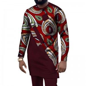 2021 African Men Suits Set Dashiki Clothing Print Shirts Tops+Long Pants with Pockets WYN1004