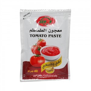Pomidorų pasta arba padažas plokščiuose paketėliuose (pagalvės maišeliai)