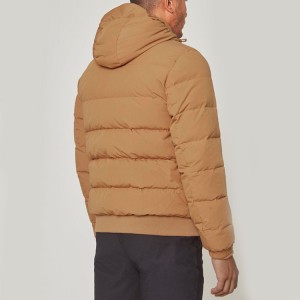 Moška zunanja lahka najlonska rjava zimska topla bombažno podložena jakna s kapuco na debelo z logotipom po meri
