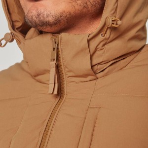 Moška zunanja lahka najlonska rjava zimska topla bombažno podložena jakna s kapuco na debelo z logotipom po meri
