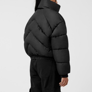 Jinan Black Cropped Down Cotton Jacket Thick Puffer Coat Factory Custom