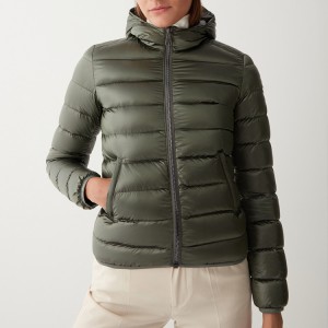 High Quality Custom Winter Nylon Slim Fit Women's Hood Down Jacket