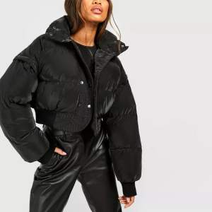 Lady Black Bubble Down Jacket Womens Winter Windproof Down Puffer Coat