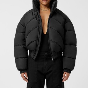 Jaqueta feminina preta curta de algodão grosso puffer coat personalizado de fábrica