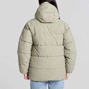 Winter Long Sleeve Full Zipper Puffer Down Jacket Coat Para sa mga Babaye
