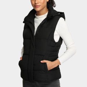 Factory OEM Custom Outdoor Active Cotton Filled Hooded Puffer Vest Womens