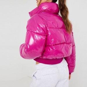 여성용 쇼트 샤이니 퍼퍼 재킷 겨울 코튼 필 재킷