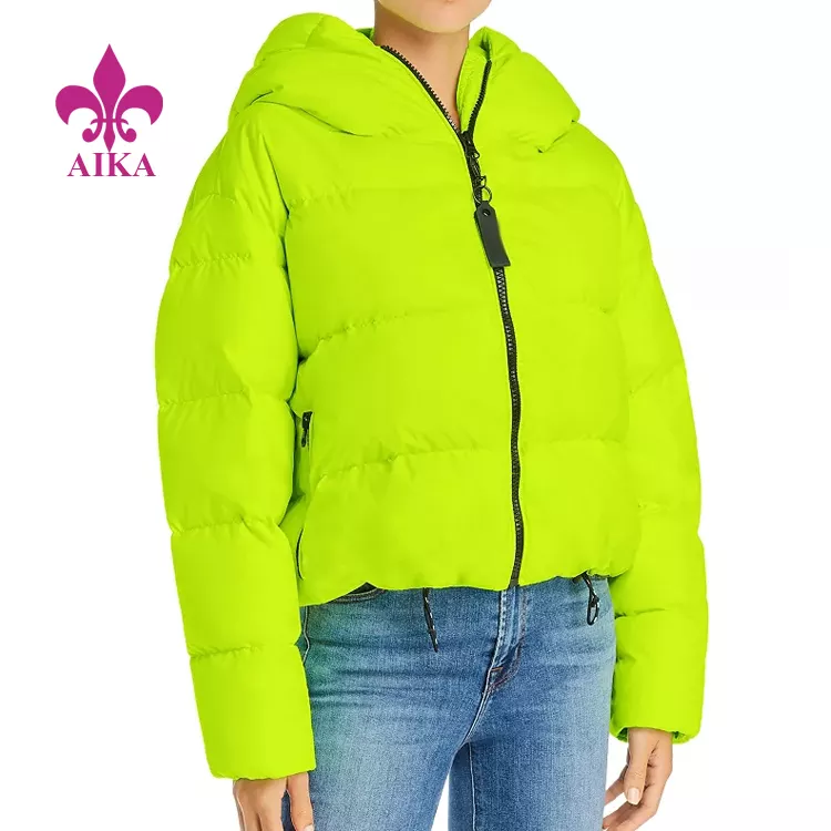 Fornecimento de fábrica casaco puffer feminino ajustado - jaquetas puffer personalizadas à prova d'água de alta qualidade com capuz feminino - AIKA