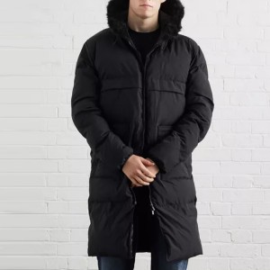 Jaket Katun Empuk Kustom Untuk Pria Mantel Puffer Panjang Dengan Tudung Bulu