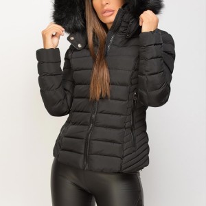 Factory Custom Women's Duck Down Quilted Jacket with Fur Hood