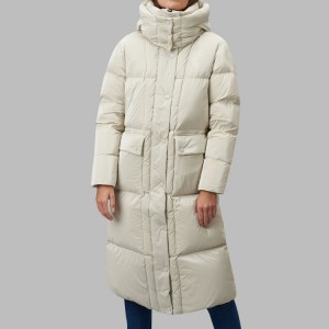 Jaqueta feminina extra longa de algodão acolchoado com capuz personalizado OEM