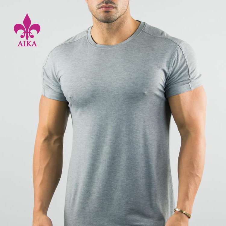 Augstas izšķirtspējas vīriešu vienkāršais krekls - augstas kvalitātes OEM sporta apģērbs Ražotājs Pielāgoti kokvilnas spandeksa vīriešu slim fit sporta t-krekli - AIKA