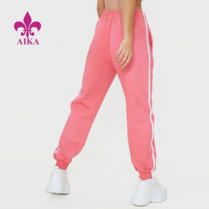 Pantaloni de jogging pentru femei, cu logo personalizat la modă, din bumbac, poliester, roz caramel, dungi laterale, cu șnur