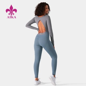 Discount Price Fitness Sports Bra - 2021 Sexy Design Gilrs Color Block Back Cut Out One Piece Jumpsuit For Women Yoga Wear – AIKA