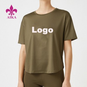 Tecido de malha leve logotipo personalizado manga curta feminina academia esportes camiseta simples para impressão