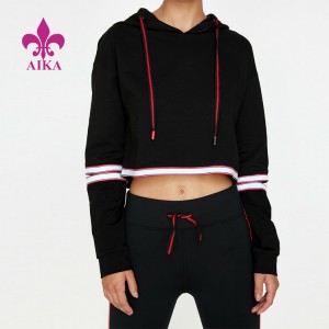 Egyedi szövésű márkájú OEM Sportswears Női Sima női Crop felső fekete kapucnis pulóver