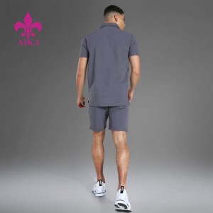 Tshiab tsim High Quality Sweat Suit Anti-pilling Polyester Active Ribbed Polo Top Short Set Rau Txiv neej