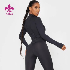 2021 High Quality Women Polyester Cropped Long Sleeve Gym Sports T-Shirt Fitness Zipper Top