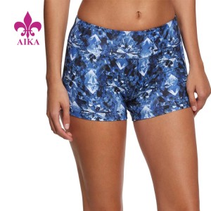 OEM Custom High Waist Four Way Stretch Polyester Yoga Fitness Shorts With sublimation Printing