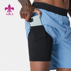 Shorts de poliéster de corrida de verão 2 em 1 bolsos de secagem rápida dentro de roupas esportivas masculinas shorts de ginástica