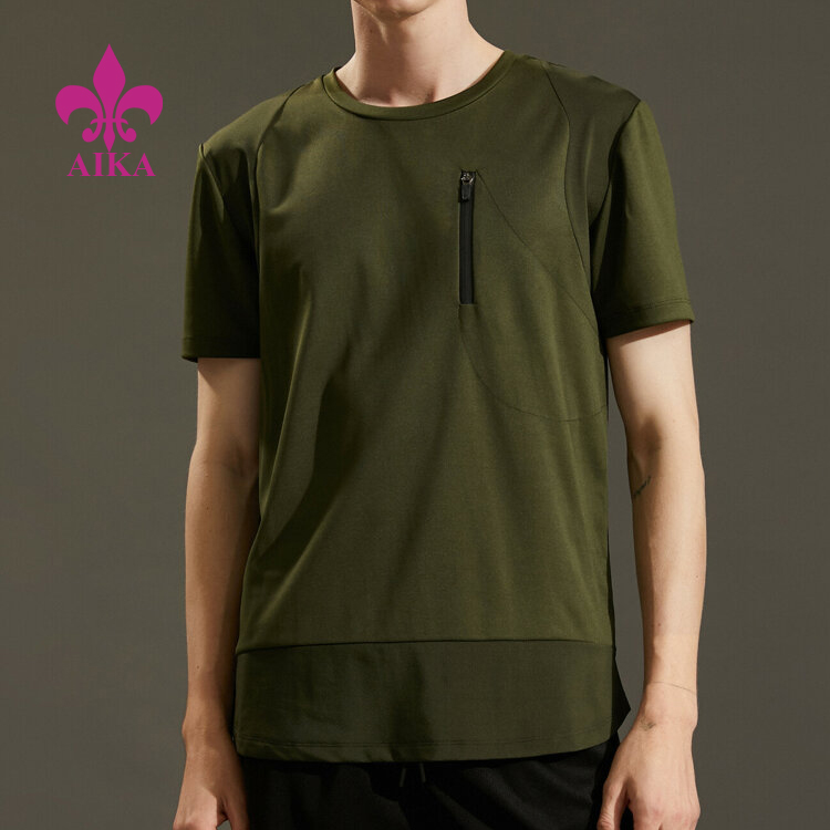 Odzież sportowa o wysokiej wydajności - Top Sell 2021 Letnie topy Lekka koszulka z krótkim rękawem i kieszenią na suwak Męska koszulka z okrągłym dekoltem - AIKA