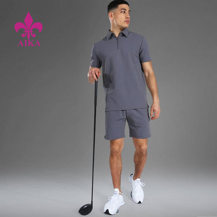 Nuevo diseño de moda para dama Legging - Nuevo diseño de chándal de alta calidad Anti-pilling Poliéster Active Ribbed Polo Top Short Set para hombres - AIKA