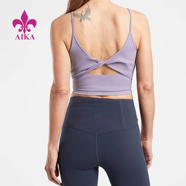 China OEM Compression Leggings - China Manufacture Custom Logo Four Way Stretch Women Sexy Twist Back Crop Tank Top – AIKA