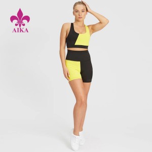 Nieuwe mode heet verkoop tweekleurige splicing ademende sportshorts yogaset voor dames!