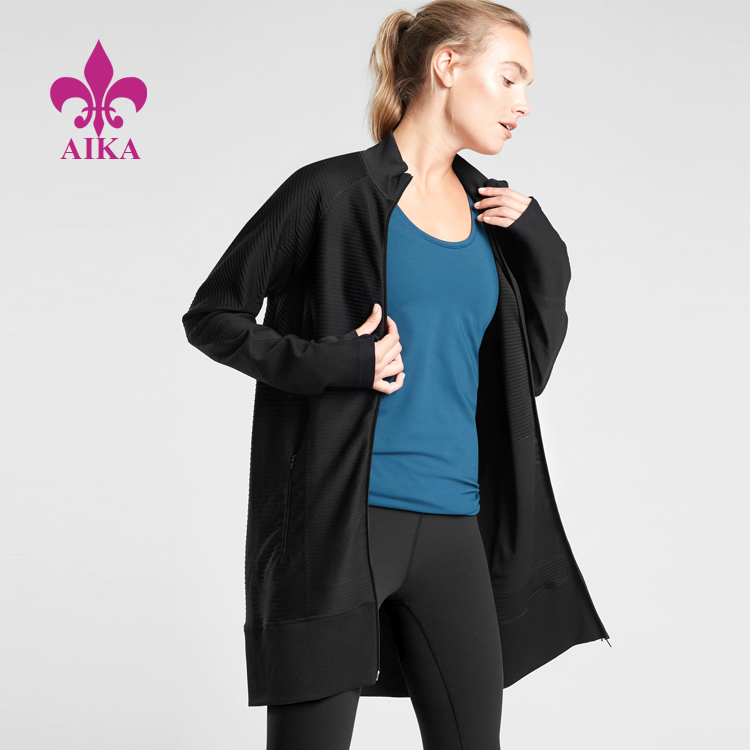 Abbigliamento di yoga senza cuciture di qualità eccellente - Ultimi vestiti sportivi persunalizati Thumbholes Slim Fit Warm Full Zip Jacket for Women - AIKA