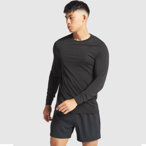 Høykvalitets lett, fireveis stretch, svettevekkende, smidig, komfortabel tilpasset logo Sports Langermet T-skjorte for menn