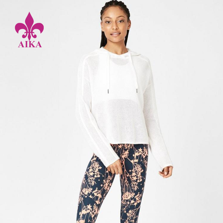 Nova isporuka prilagođene majice kratkih rukava - OEM veleprodaja ženske mrežaste majice s kapuljačom redovita odjeća za fitness pulover za trčanje – AIKA