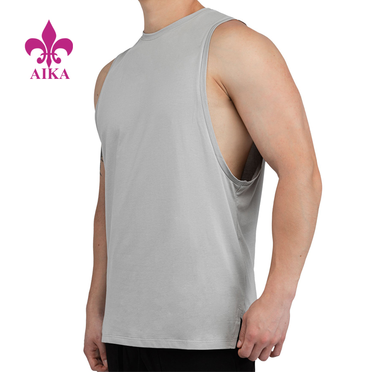 Vestuário de malha de algodão cinza claro para malhar roupas masculinas com ajuste muscular personalizado sem mangas