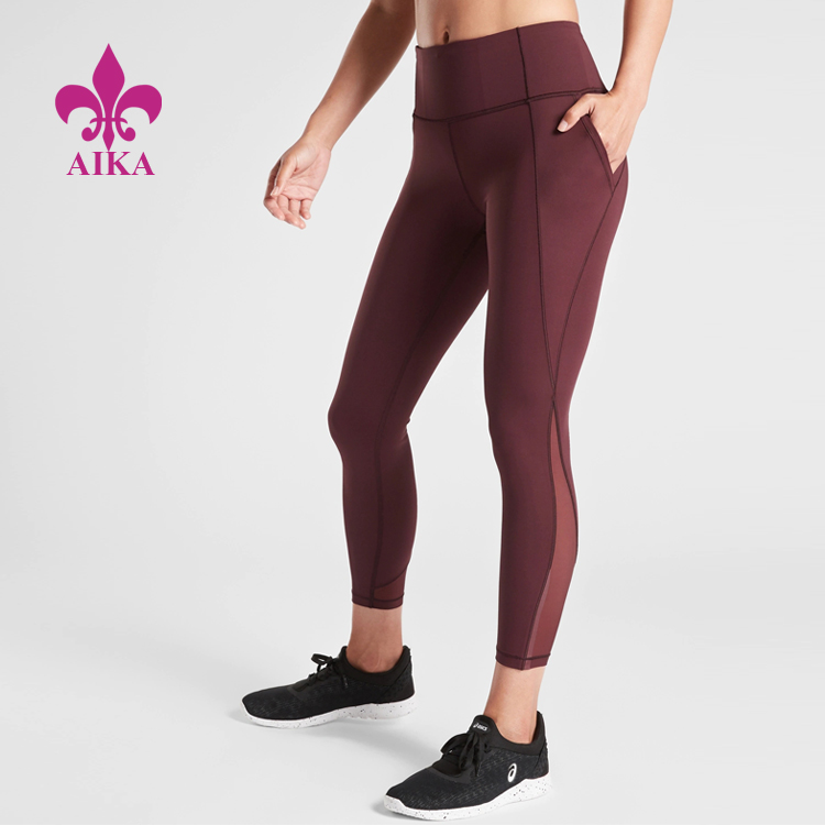 Bezpłatna próbka podkoszulek sportowych - panel z siateczki Gym Wear Design Ladies Plus Size Workout Clothing Women Rajstopy Spodnie do jogi – AIKA