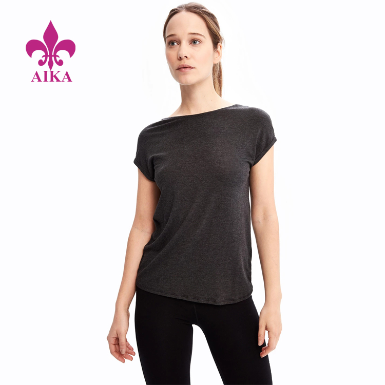 कम्प्रेसन शर्ट्सको निर्माता - उच्च गुणस्तरको कस्टम ब्याक ट्विस्ट विवरण स्ट्रेट फिट स्पोर्ट्स योगा प्लेन टी-शर्ट महिलाहरूको लागि - AIKA