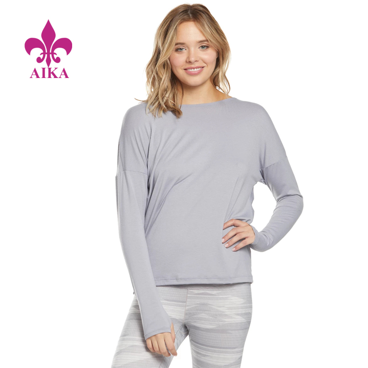 Leggings de fornecimento de fábrica para mulheres – Roupas esportivas para exercícios de ioga Blusa feminina de manga comprida com costas diamante – AIKA
