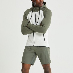 Grosir Sesuaikeun Warna Panel Desain Workout Slim Fit Full Zip Up Lalaki Hoodie