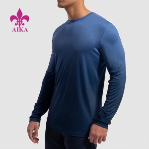 Camiseta personalizada de manga longa de fitness con bloques de cor degradado por xunto para homes